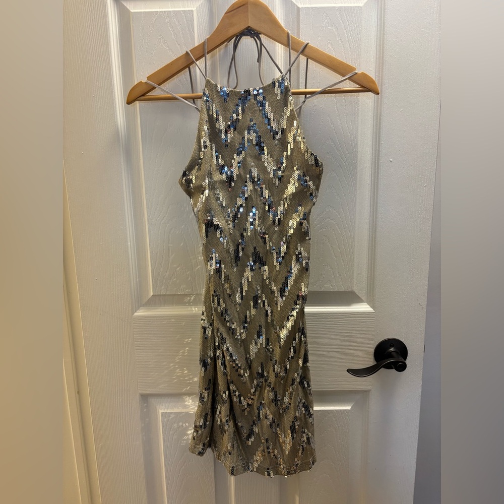 Stunning Topshop Gold Silver Sequinned Backless Dress